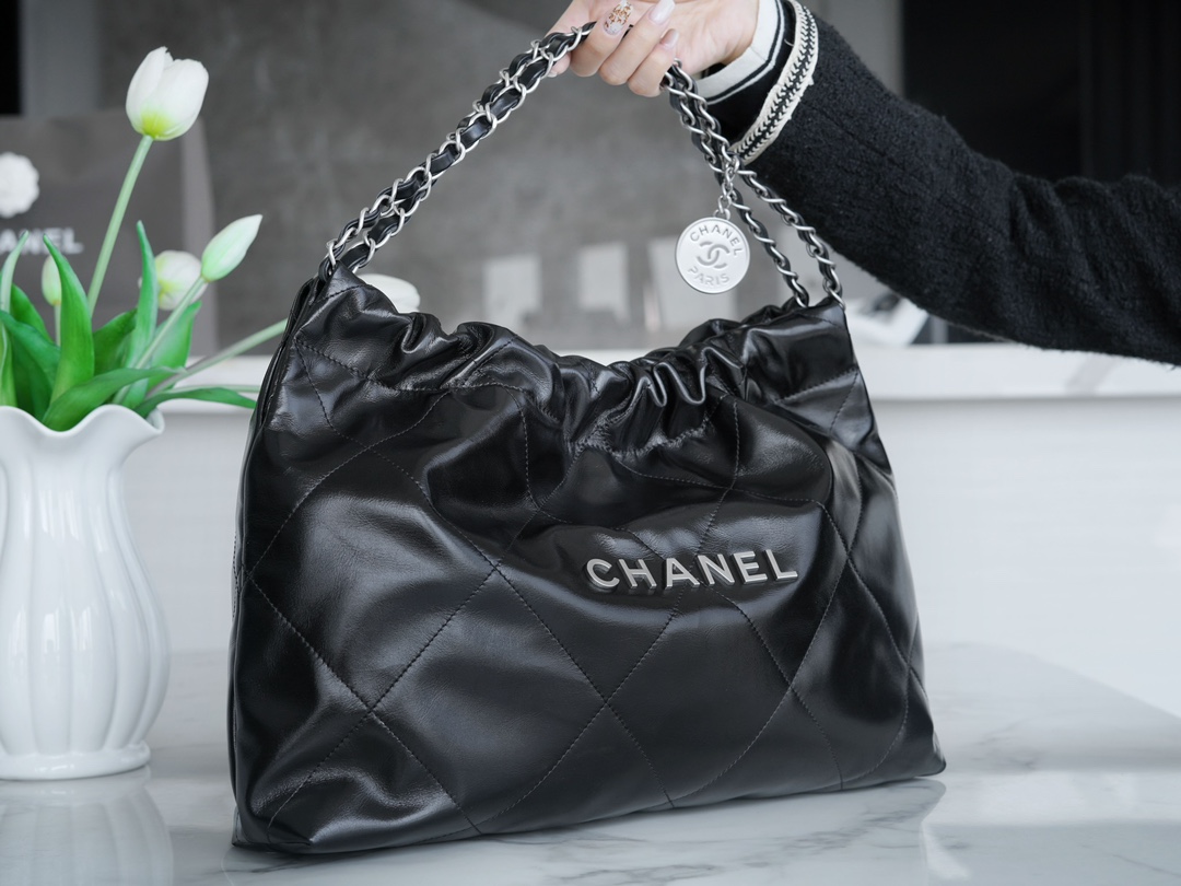 CHANEL 24C Horizontal 22 Bag Black with Silver Hardware  