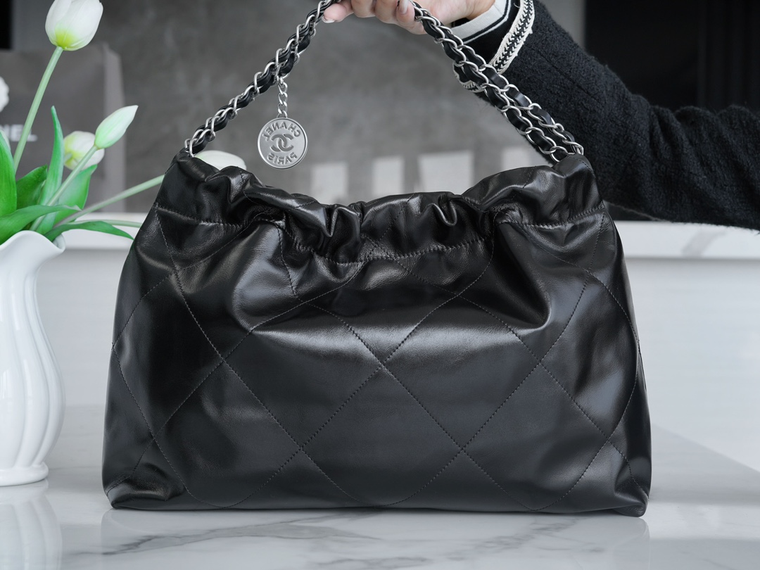 CHANEL 24C Horizontal 22 Bag Black with Silver Hardware  