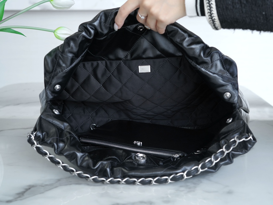 CHANEL 24C Horizontal 22 Bag Black with Silver Hardware  