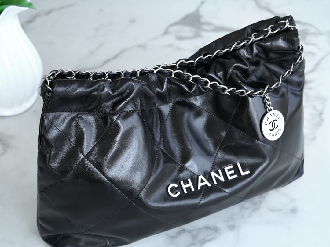 CHANEL 24C Horizontal 22 Bag Black with Silver Hardware  