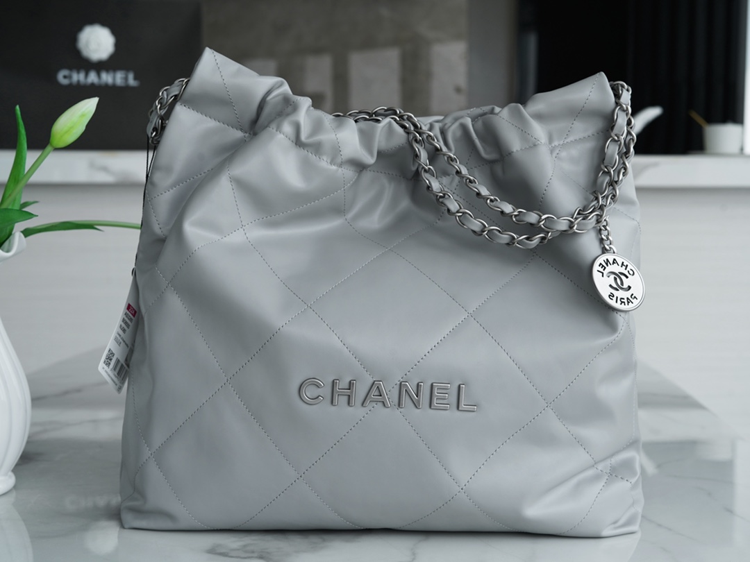 CHANEL 22P Bag Grey with Silver Hardware Medium  