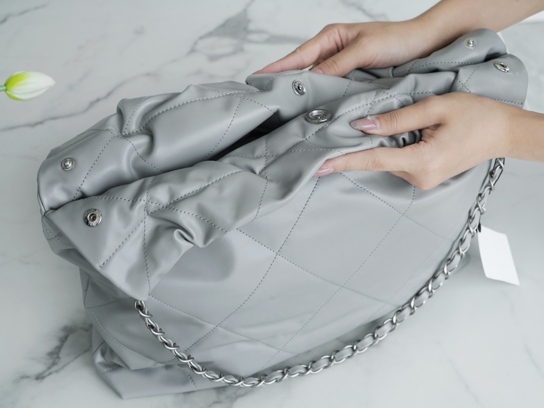 CHANEL 22P Bag Grey with Silver Hardware Medium  