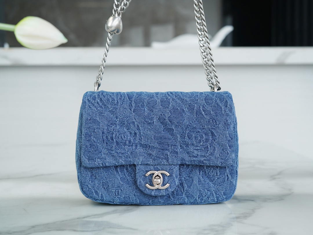 CHANEL 23P Camellia Denim Flap Bag  