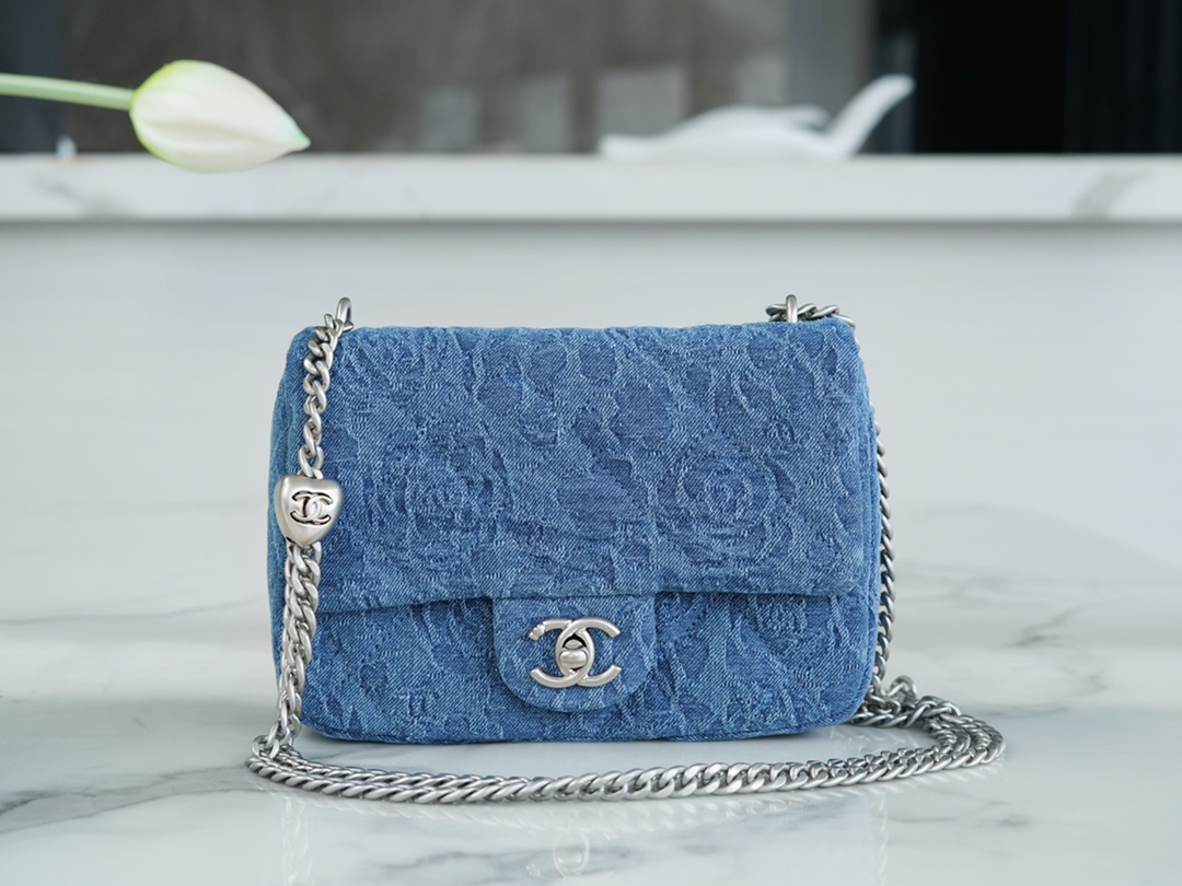 CHANEL 23P Camellia Denim Flap Bag  