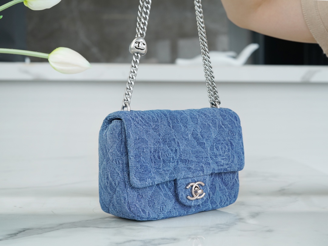 CHANEL 23P Camellia Denim Flap Bag  