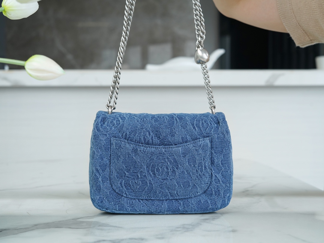 CHANEL 23P Camellia Denim Flap Bag  