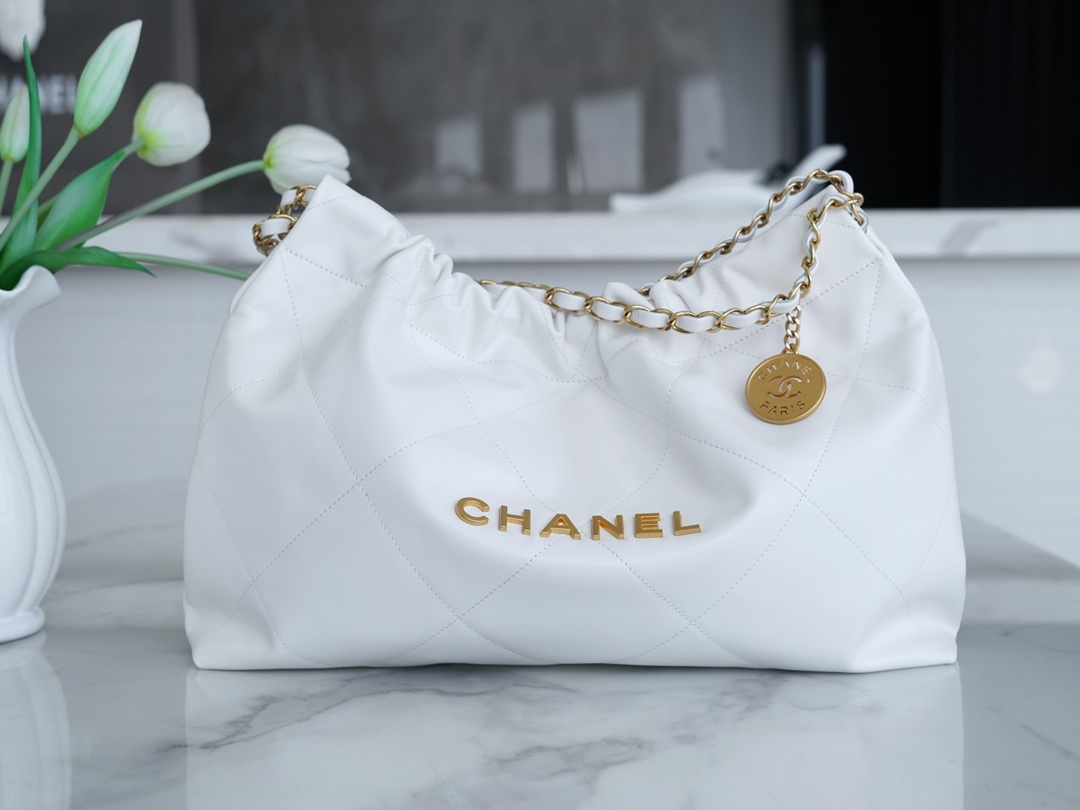 CHANEL 24C Horizontal 22 Bag White with Gold Hardware  