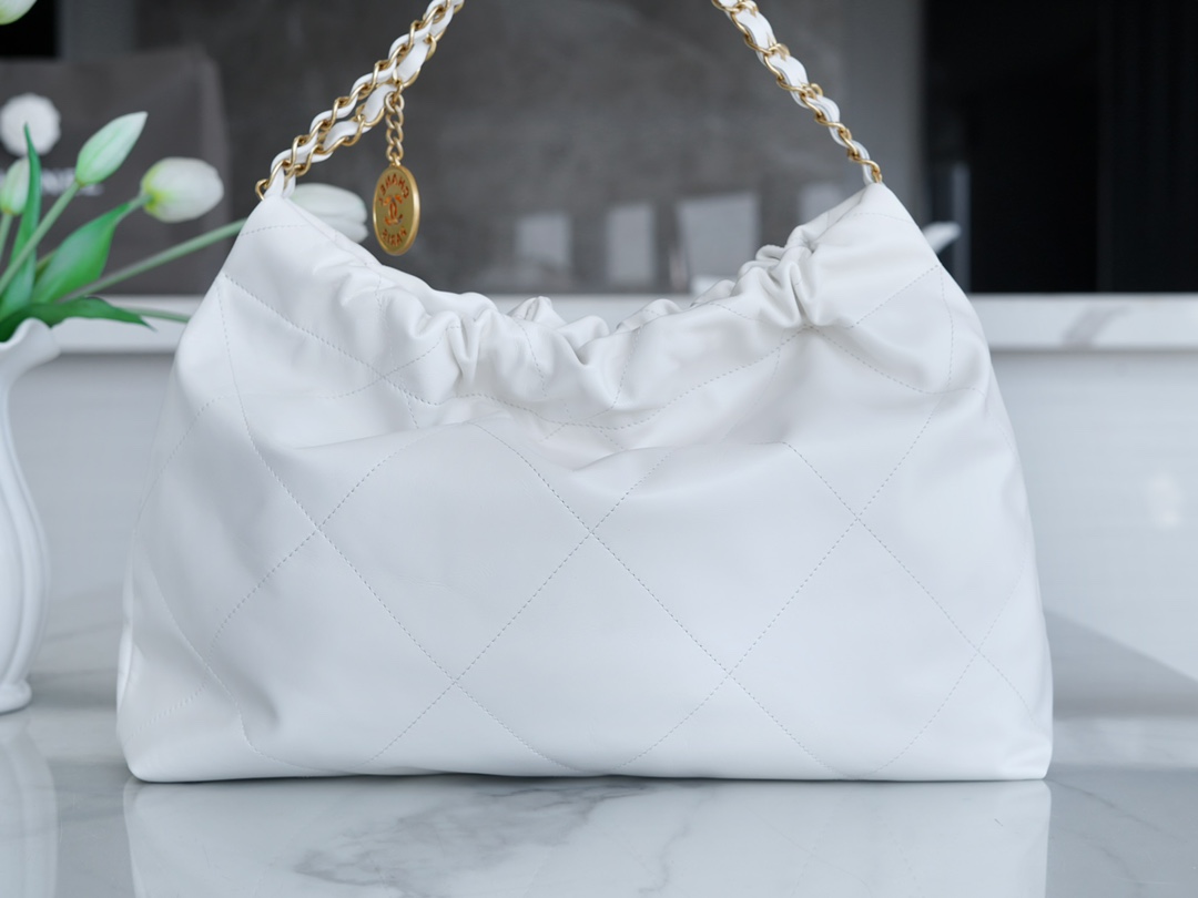 CHANEL 24C Horizontal 22 Bag White with Gold Hardware  