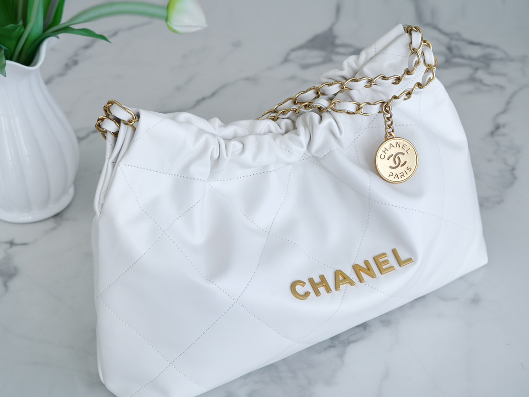 CHANEL 24C Horizontal 22 Bag White with Gold Hardware  