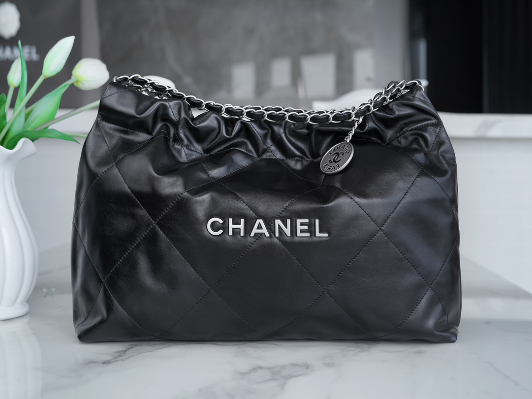 CHANEL 24C Horizontal 22 Bag Black with Silver Hardware  