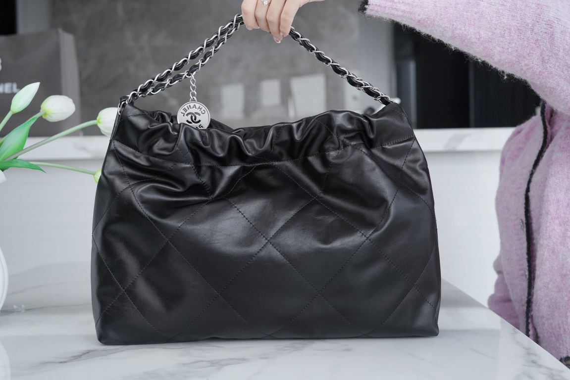 CHANEL 24C Horizontal 22 Bag Black with Silver Hardware  