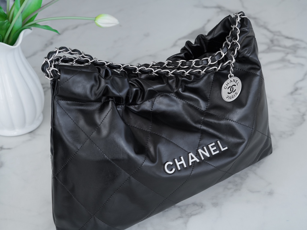 CHANEL 24C Horizontal 22 Bag Black with Silver Hardware  