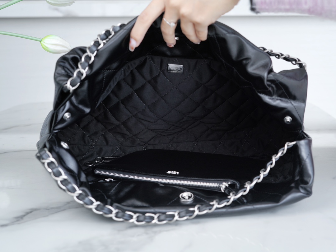 CHANEL 24C Horizontal 22 Bag Black with Silver Hardware  