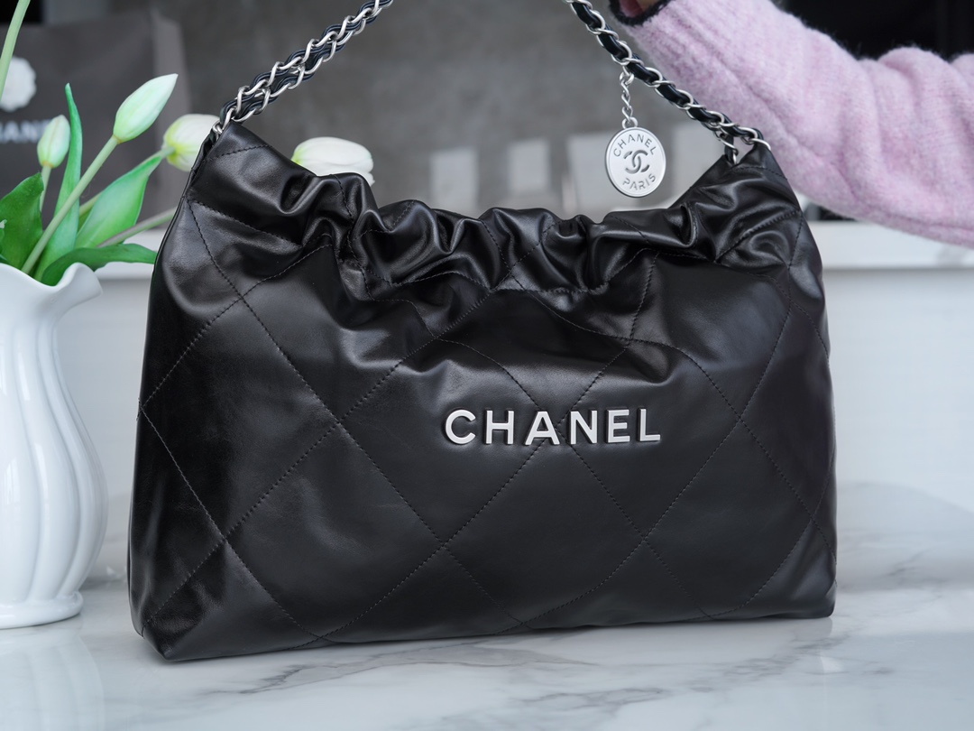 CHANEL 24C Horizontal 22 Bag Black with Silver Hardware  