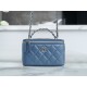 Chanel 23K Rhinestone Handle Long Box Bag, Mist Blue, Calfskin  