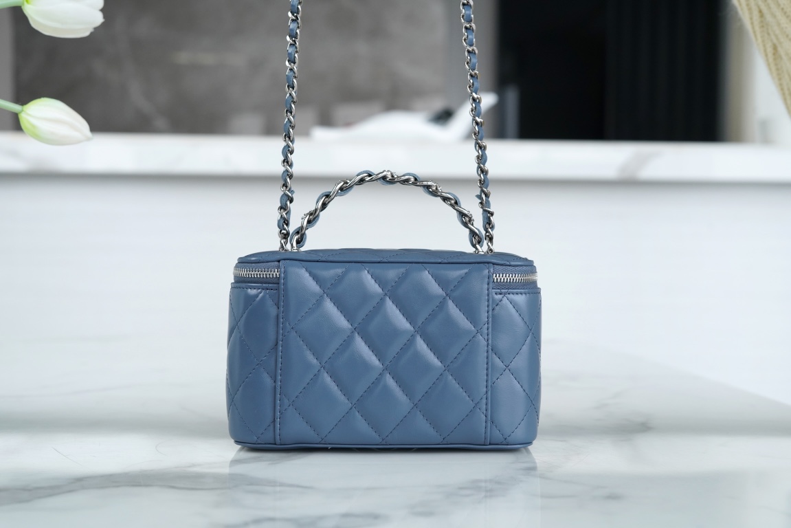 Chanel 23K Rhinestone Handle Long Box Bag, Mist Blue, Calfskin  