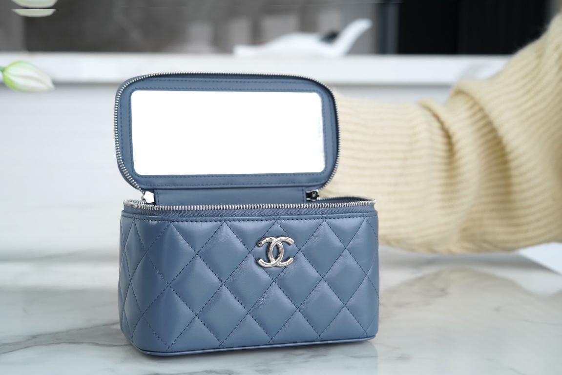 Chanel 23K Rhinestone Handle Long Box Bag, Mist Blue, Calfskin  