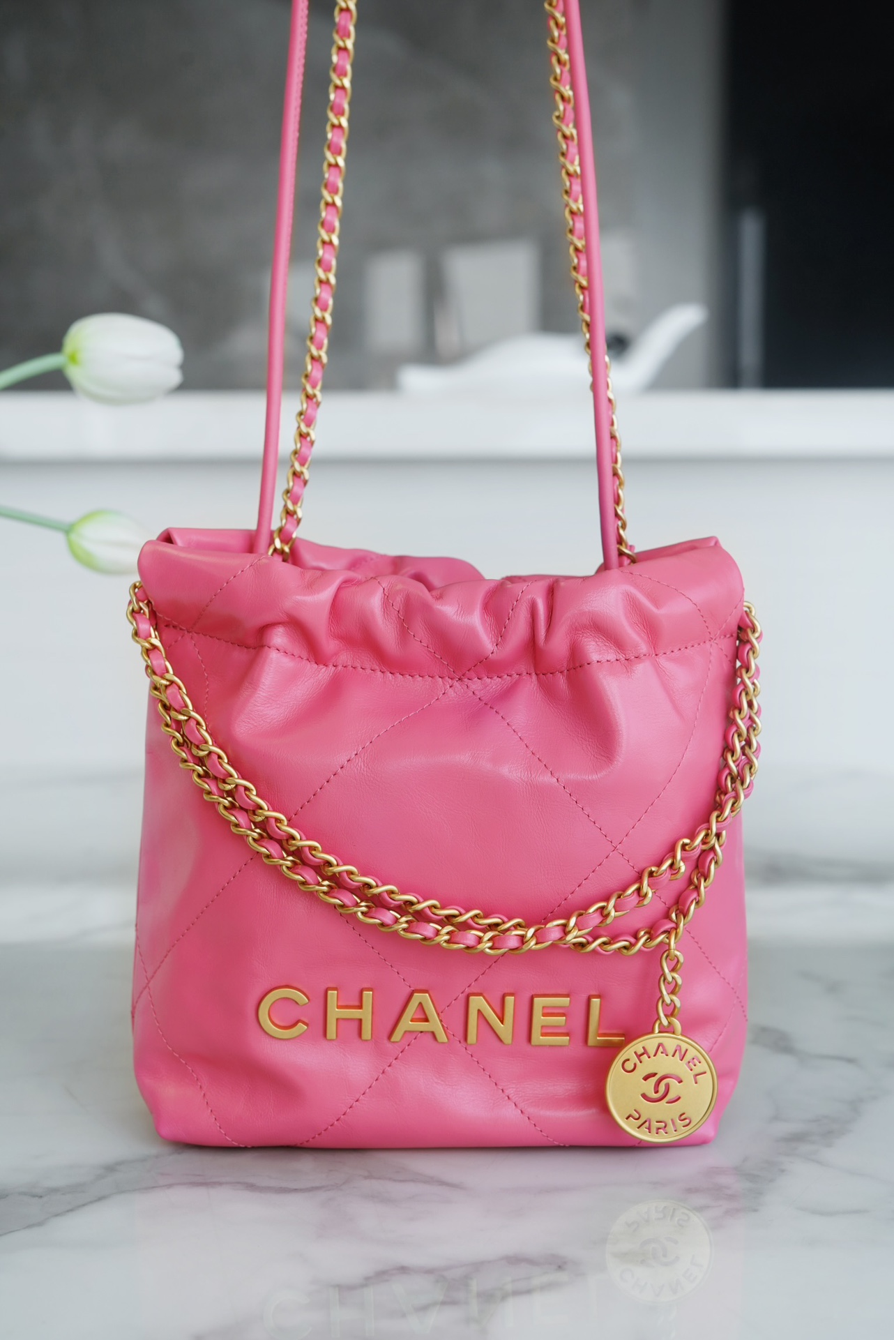 Chanel 23S Spring/Summer New 22 Mini Bag, Coral Pink, Calfskin  