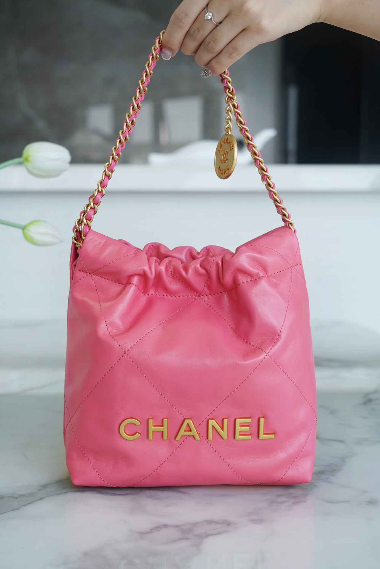 Chanel 23S Spring/Summer New 22 Mini Bag, Coral Pink, Calfskin  