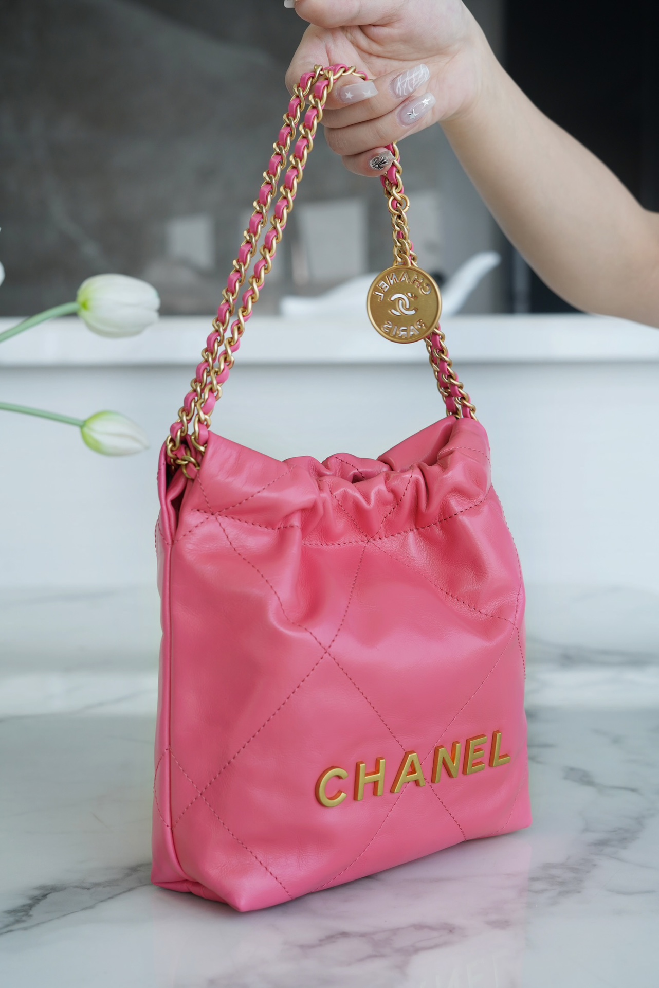 Chanel 23S Spring/Summer New 22 Mini Bag, Coral Pink, Calfskin  