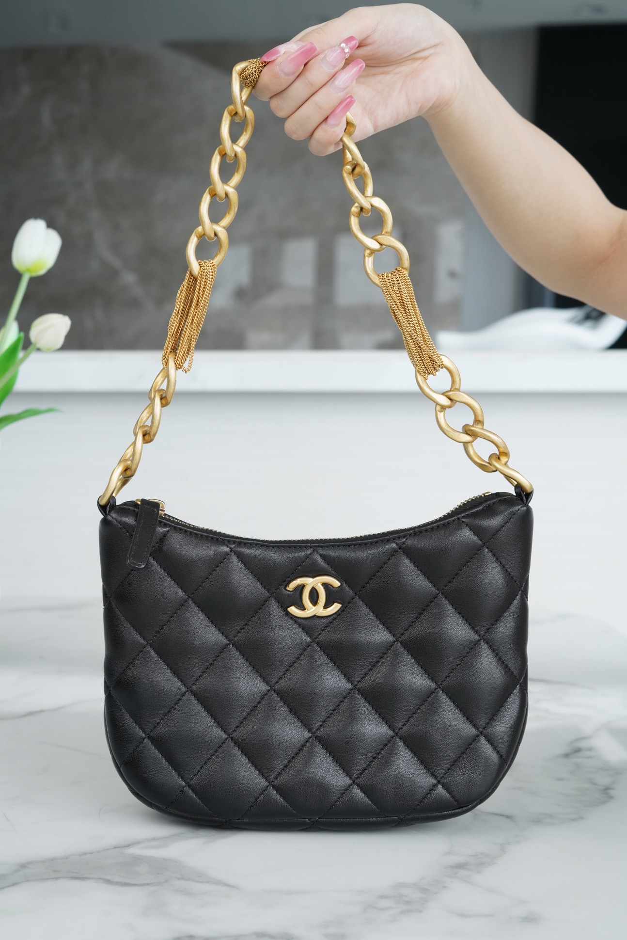 Chanel 23A Hobo Shoulder Bag, Black  