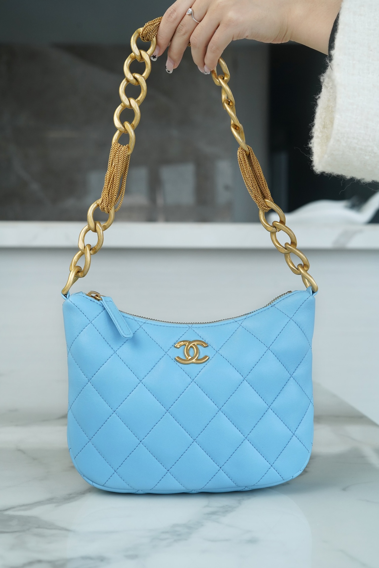 Chanel 23A Hobo Shoulder Bag, Light Blue  