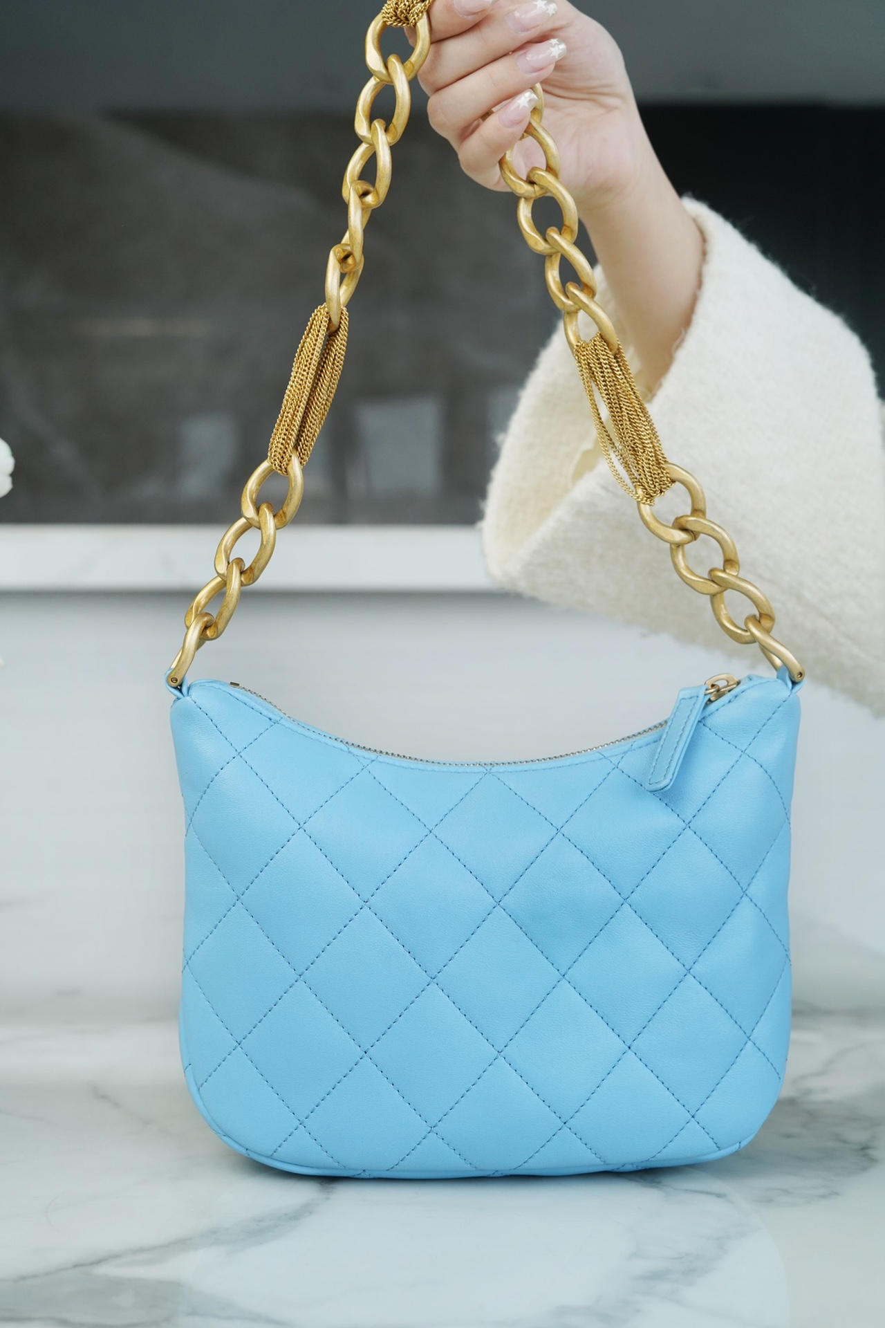 Chanel 23A Hobo Shoulder Bag, Light Blue  