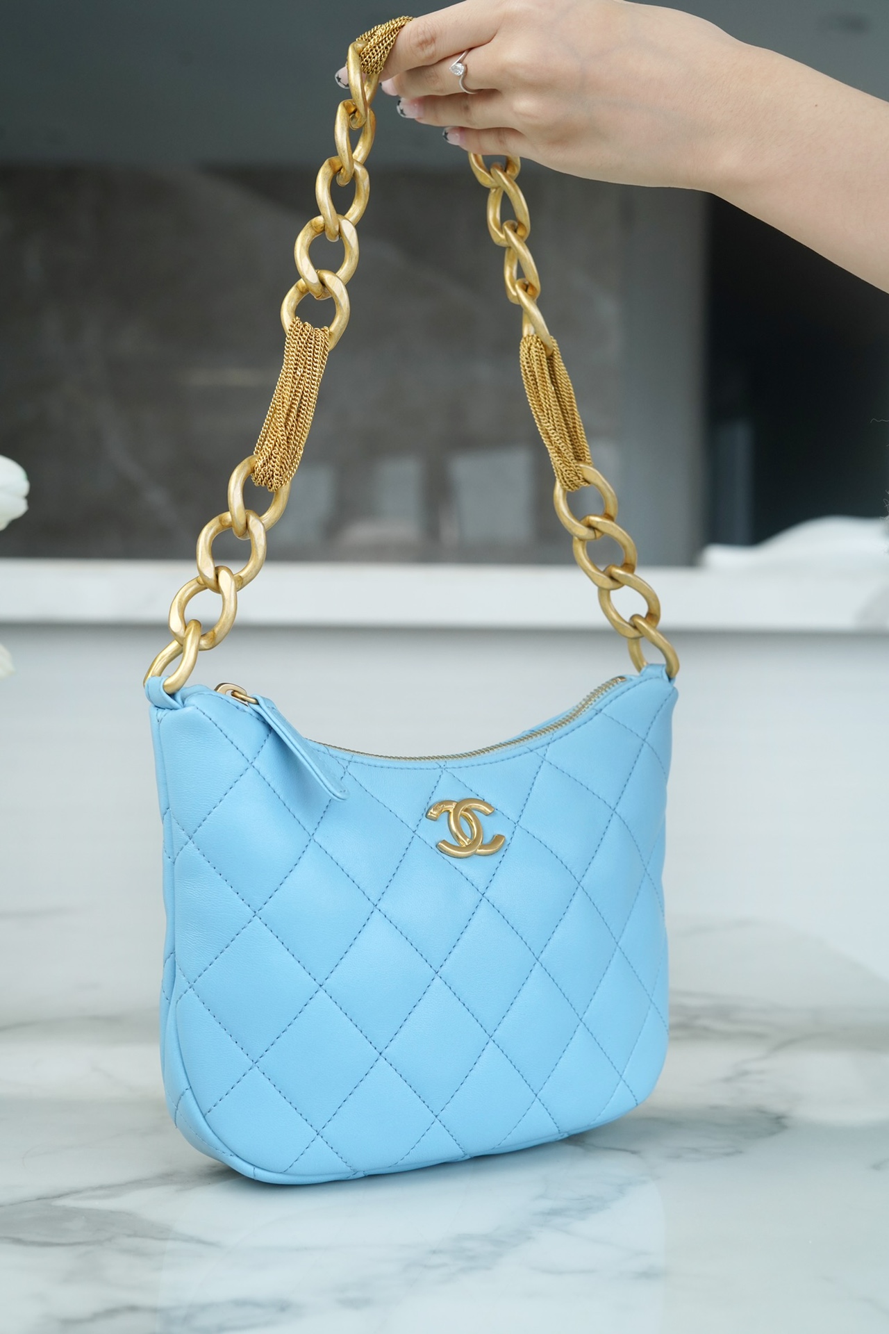 Chanel 23A Hobo Shoulder Bag, Light Blue  