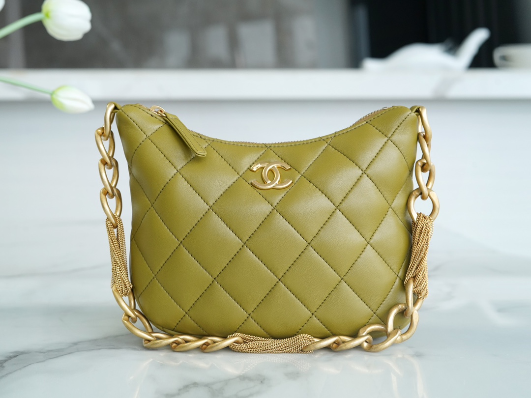 Chanel 23A Hobo Shoulder Bag, Mustard Green  