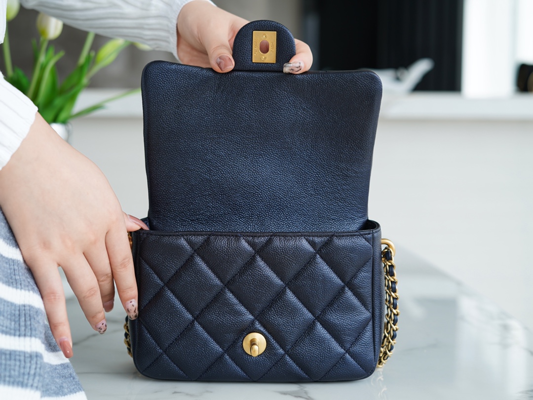 Chanel 21/22 Bullet Shell Square Flap Bag, Pearlescent Black Blue  