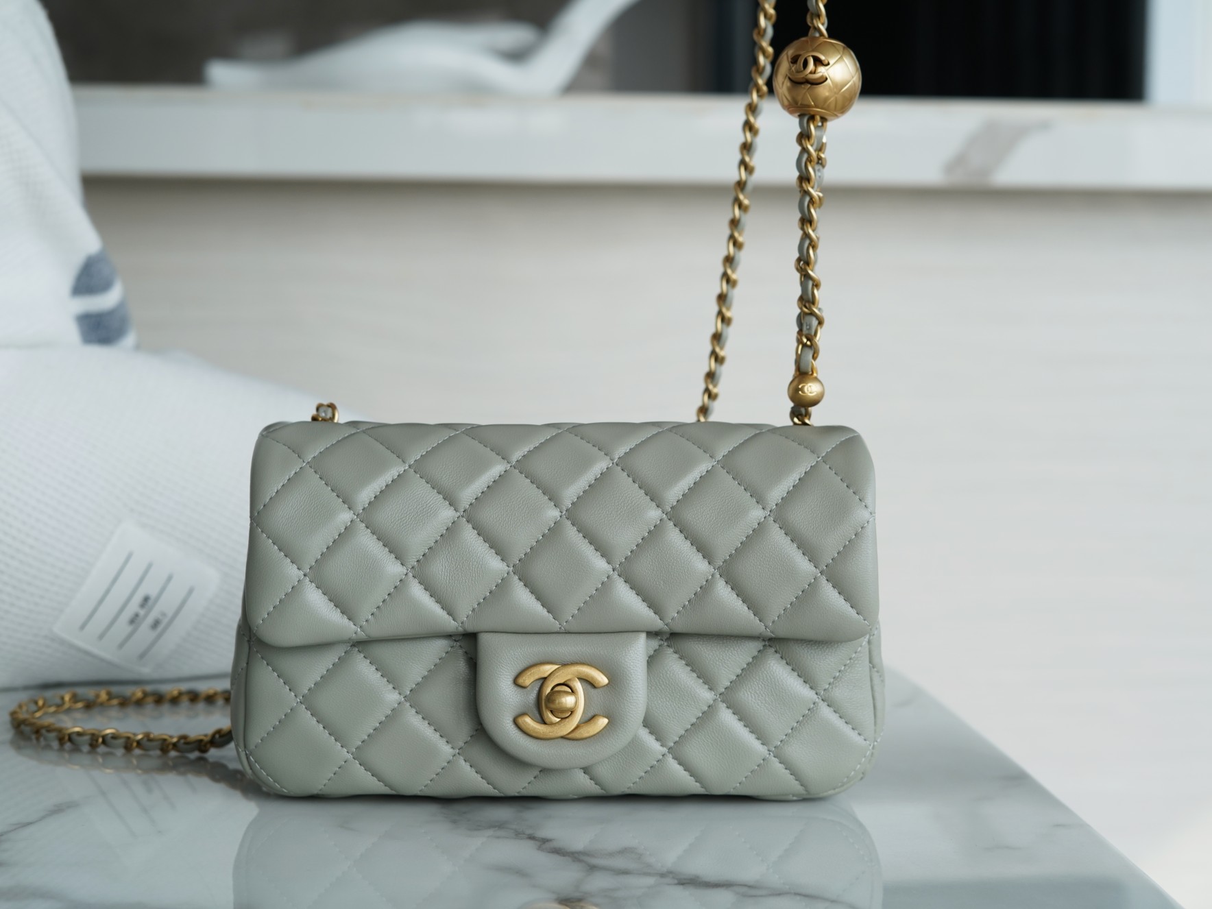 Chanel 22C Metallic Ball Large Mini, Gray Green  