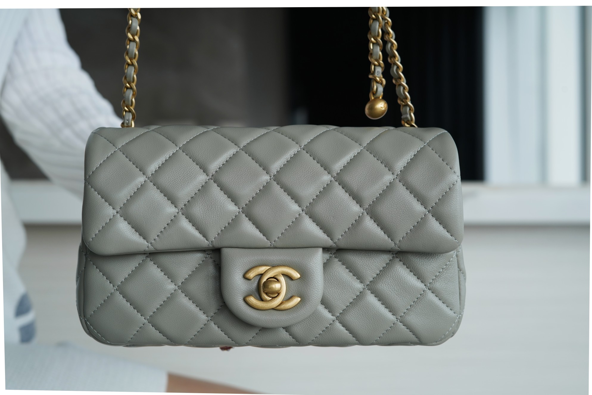 Chanel 22C Metallic Ball Large Mini, Gray Green  