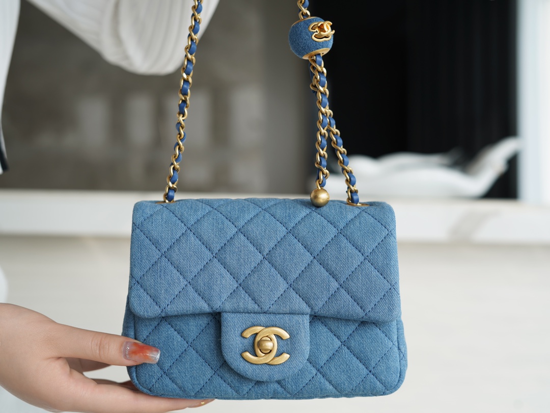 Chanel 22C Denim Metallic Ball CF Square Flap Bag, Chanel Denim Series  