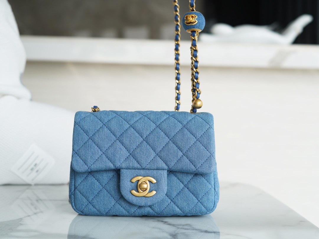 Chanel 22C Denim Metallic Ball CF Square Flap Bag, Chanel Denim Series  