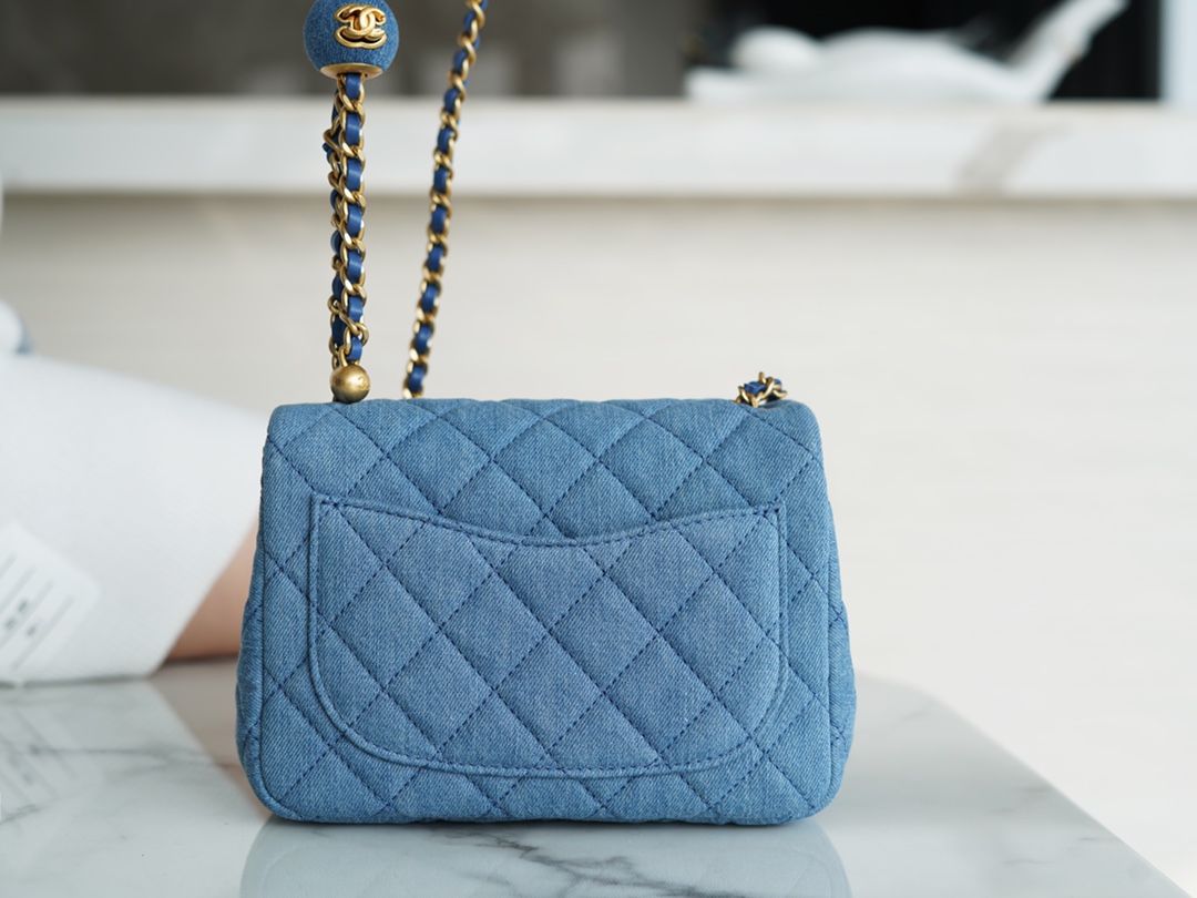 Chanel 22C Denim Metallic Ball CF Square Flap Bag, Chanel Denim Series  