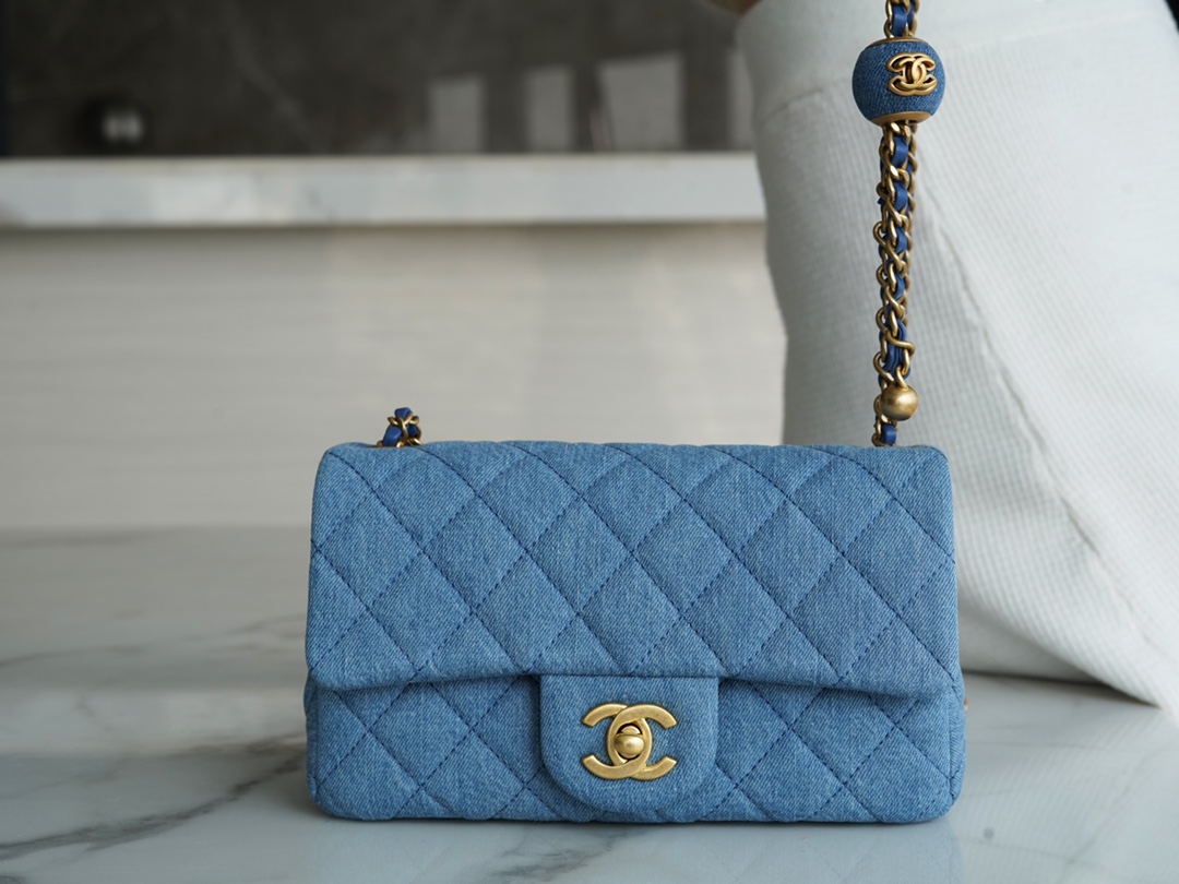 Chanel 22C Denim Metallic Ball CF Square Flap Mini, Chanel Denim Series  