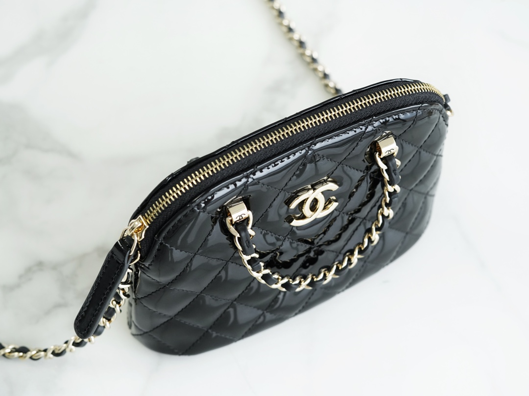 Chanel 23S Patent Leather Shell Bag, Small, Black  