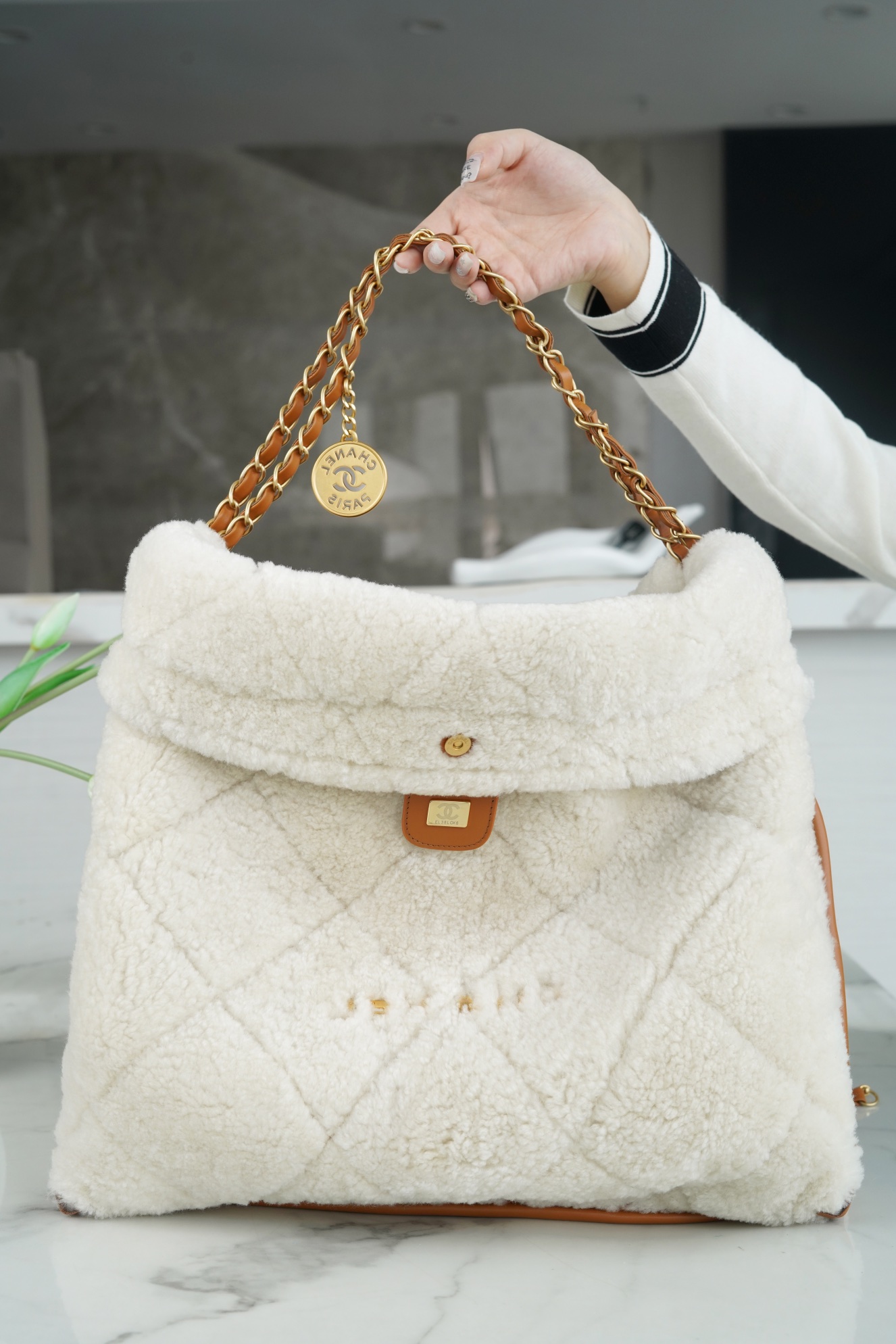 Chanel 23B Teddy Bear Bag, Caramel, Double-Sided Shearling Effect Lambskin  