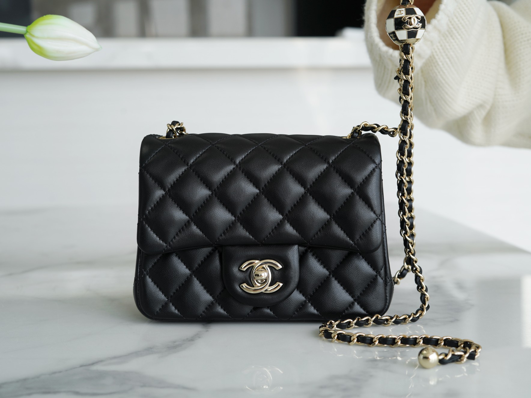 Chanel 23C Football CF Square Flap Bag, Black and White Check  