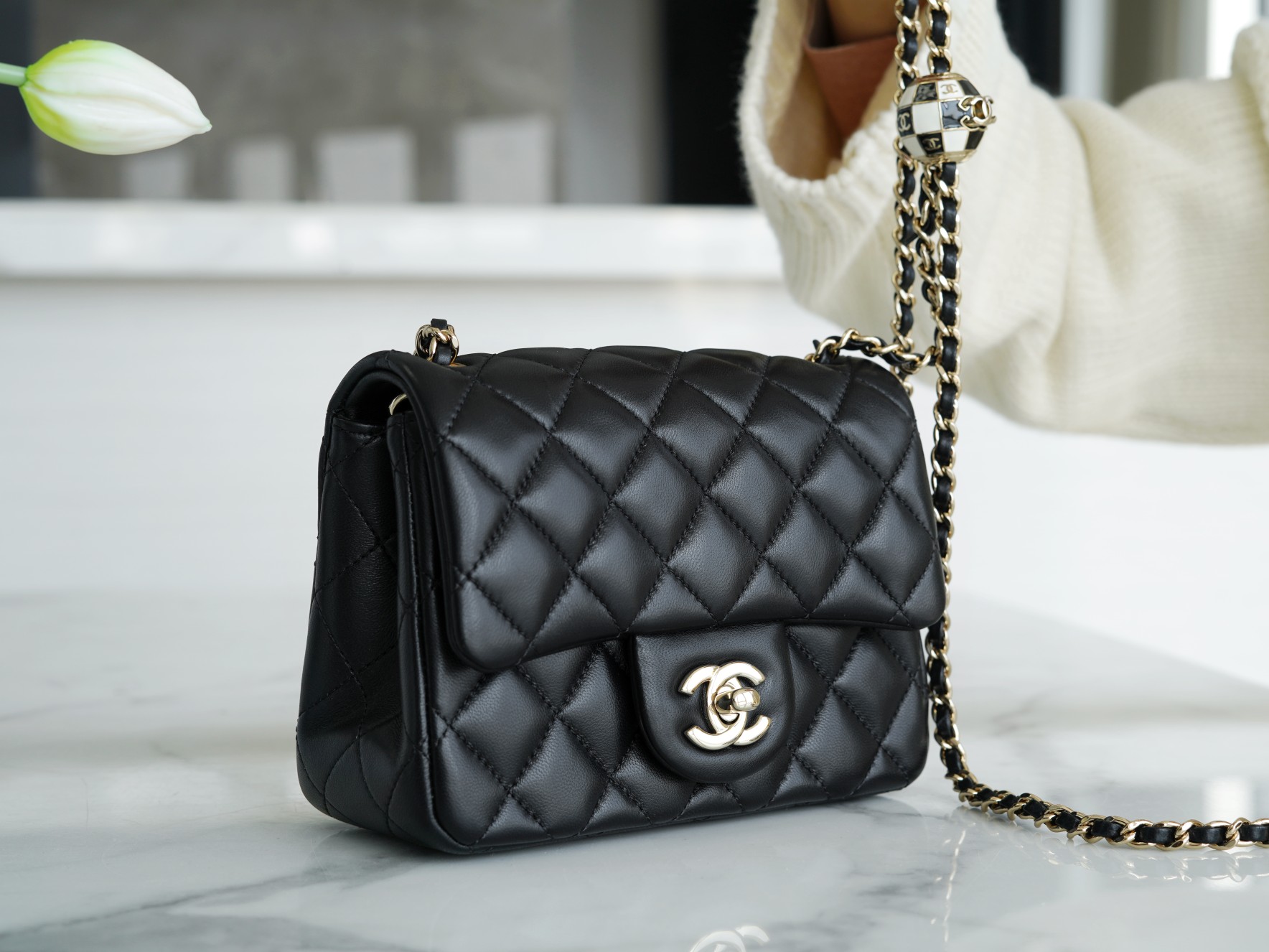 Chanel 23C Football CF Square Flap Bag, Black and White Check  