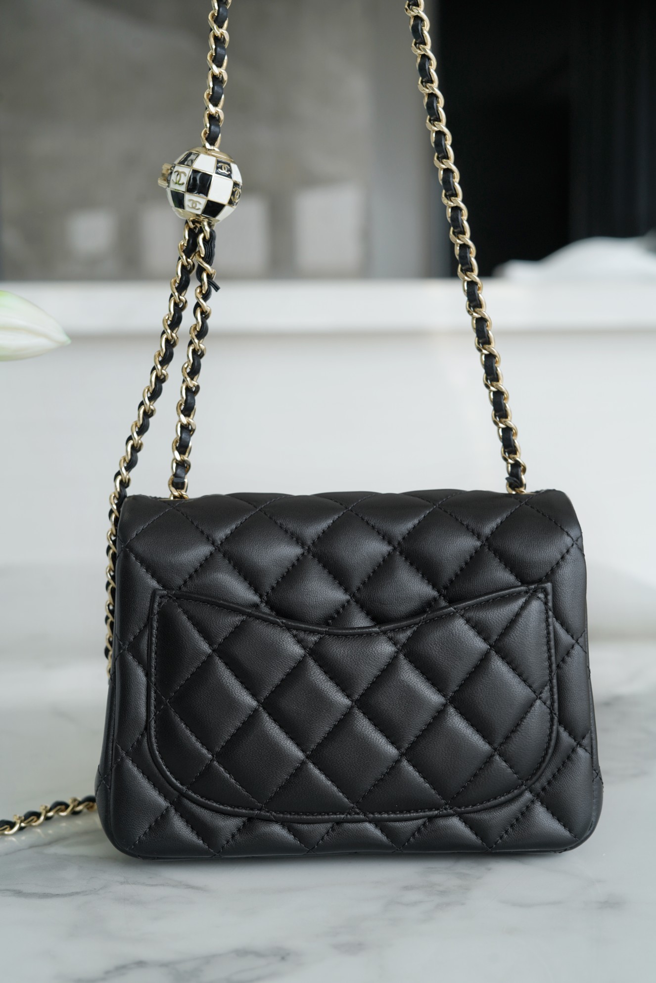 Chanel 23C Football CF Square Flap Bag, Black and White Check  