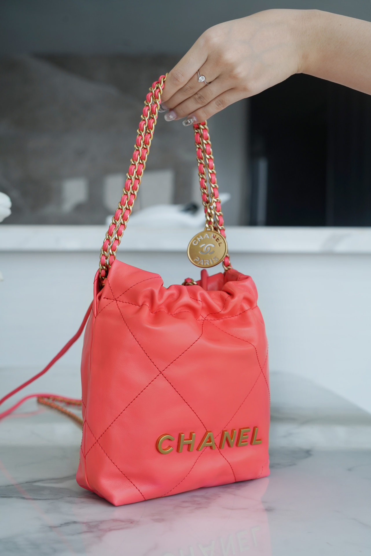 Chanel 23A Hobo Shoulder Bag, Orange Red, Calfskin  