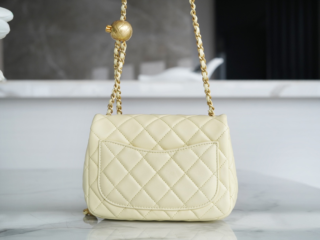 Chanel Metallic Ball CF Square Flap Bag, Small Chicken Yellow, Lambskin