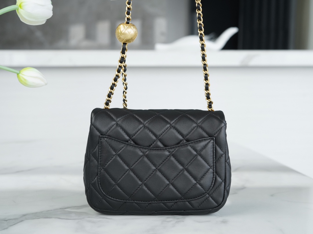 Chanel 23C Metallic Ball CF Square Flap Bag, Black, Lambskin  