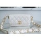 Chanel 23K Fall/Winter Series 19 Wide Strap Baguette Bag, White, Wide Strap Black Gold Crinkled Calfskin  