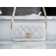 Chanel 23K Fall/Winter Series 19 Wide Strap Baguette Bag, White, Wide Strap Black Gold Crinkled Calfskin  