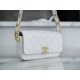 Chanel 23K Fall/Winter Series 19 Wide Strap Baguette Bag, White, Wide Strap Black Gold Crinkled Calfskin  