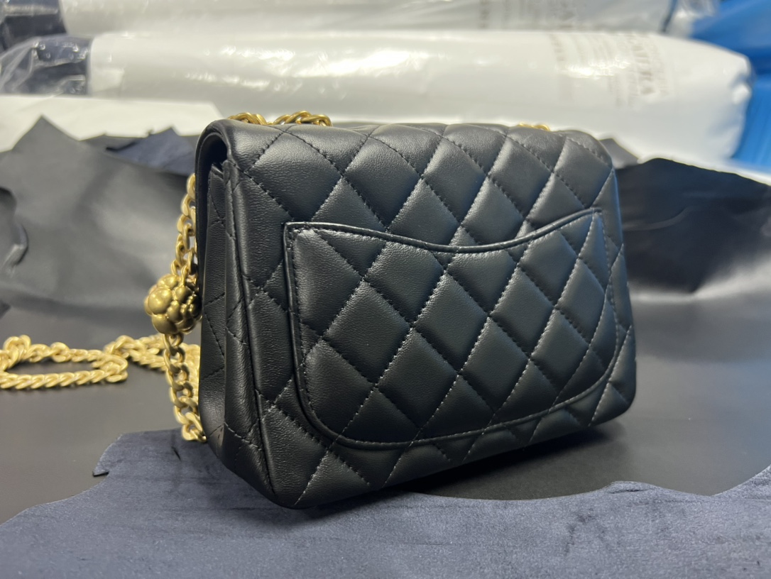 Chanel 23S Camellia Adjustable CF Large Mini, Black and Gold, Lambskin  