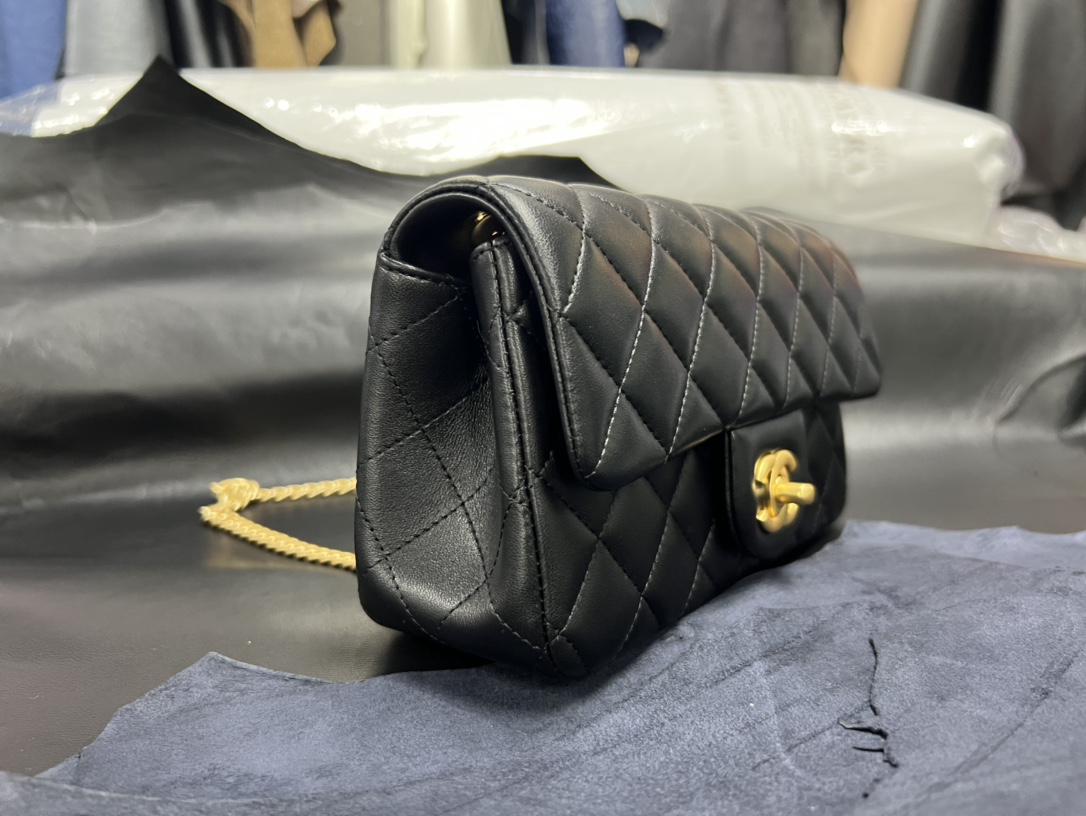 Chanel 23S Camellia Adjustable CF Large Mini, Black and Gold, Lambskin