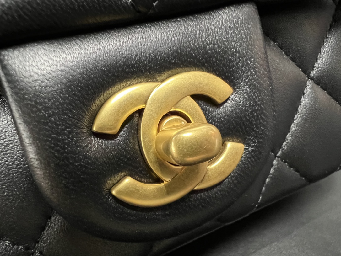 Chanel 23S Camellia Adjustable CF Large Mini, Black and Gold, Lambskin